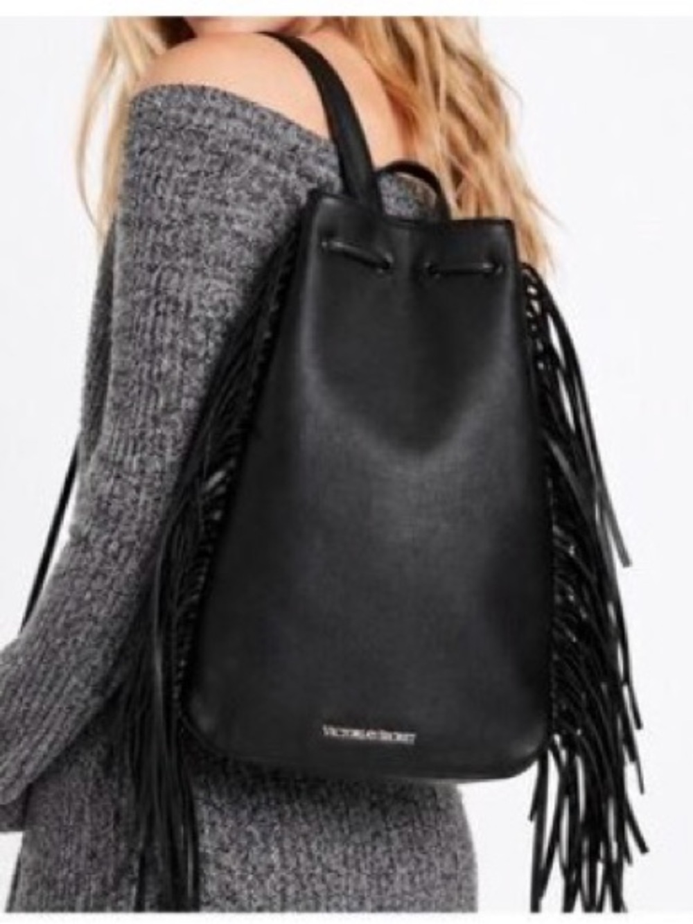 Victoria’s Secret black backpack bag with fringe - Picture 1 of 6